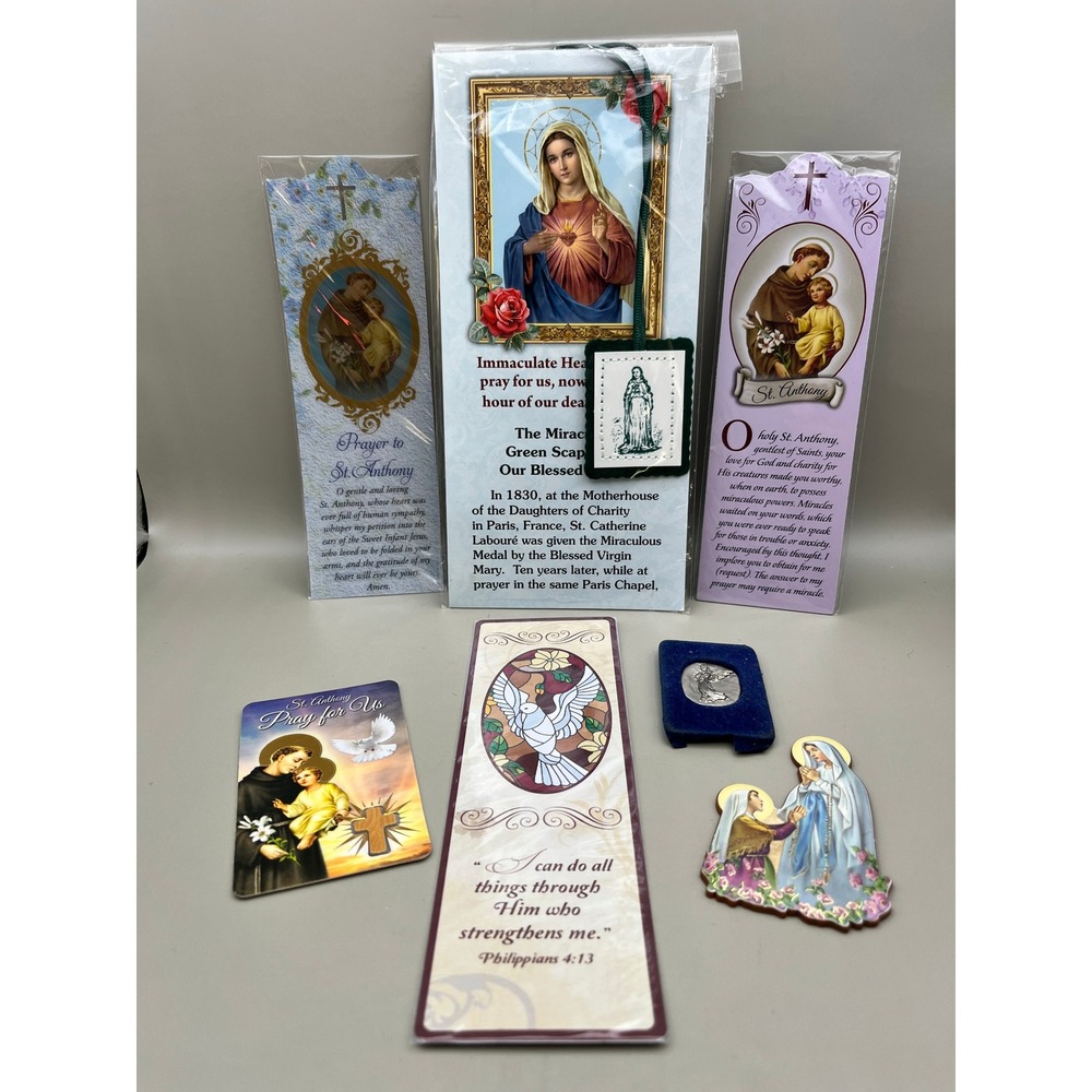 Catholic Prayer Lot of 7 St Anthony Scapular Bookmarks Lourdes Plaque Angel Mary